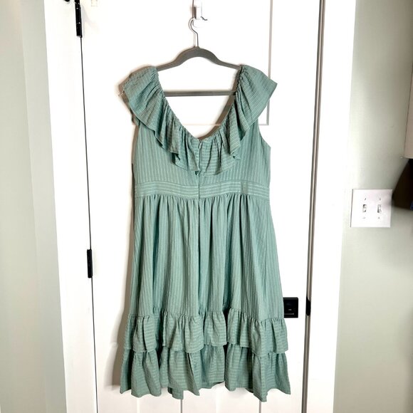 Calvin Klein Pistachio Green Textured Ruffle Fit & Flare Sundress V-Neck Size 14 - Picture 6 of 6